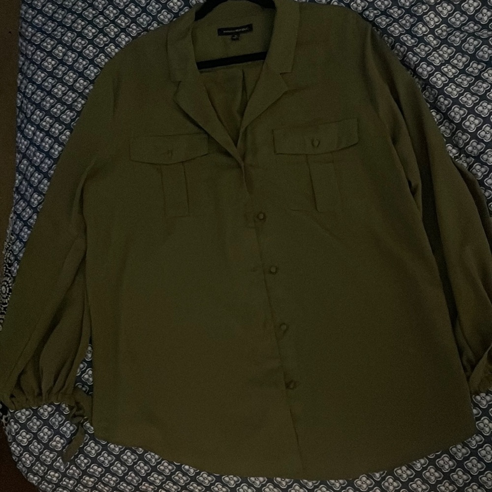 Olive green long sleeve button down blouse